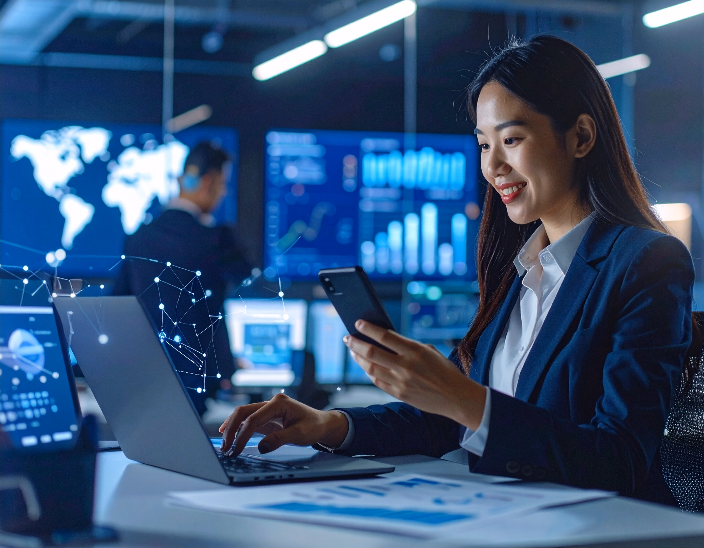 Sales rep using WhatsApp chatbot to schedule B2B client meetings instantly and improve lead conversion rate