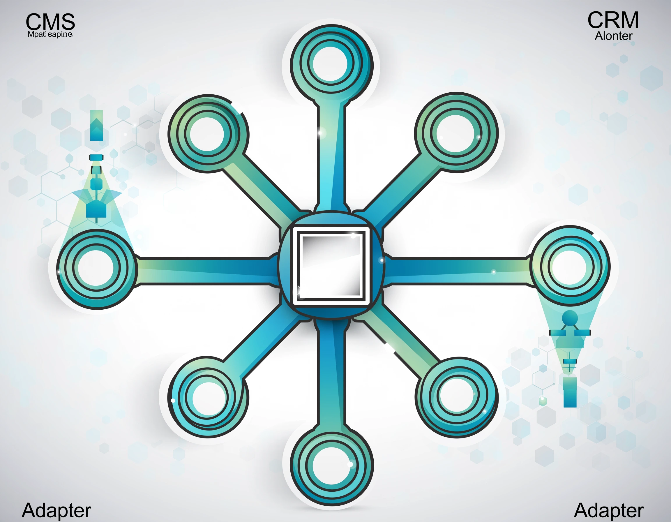 Diagram showing modular AI microservices architecture with CMS and CRM adapters