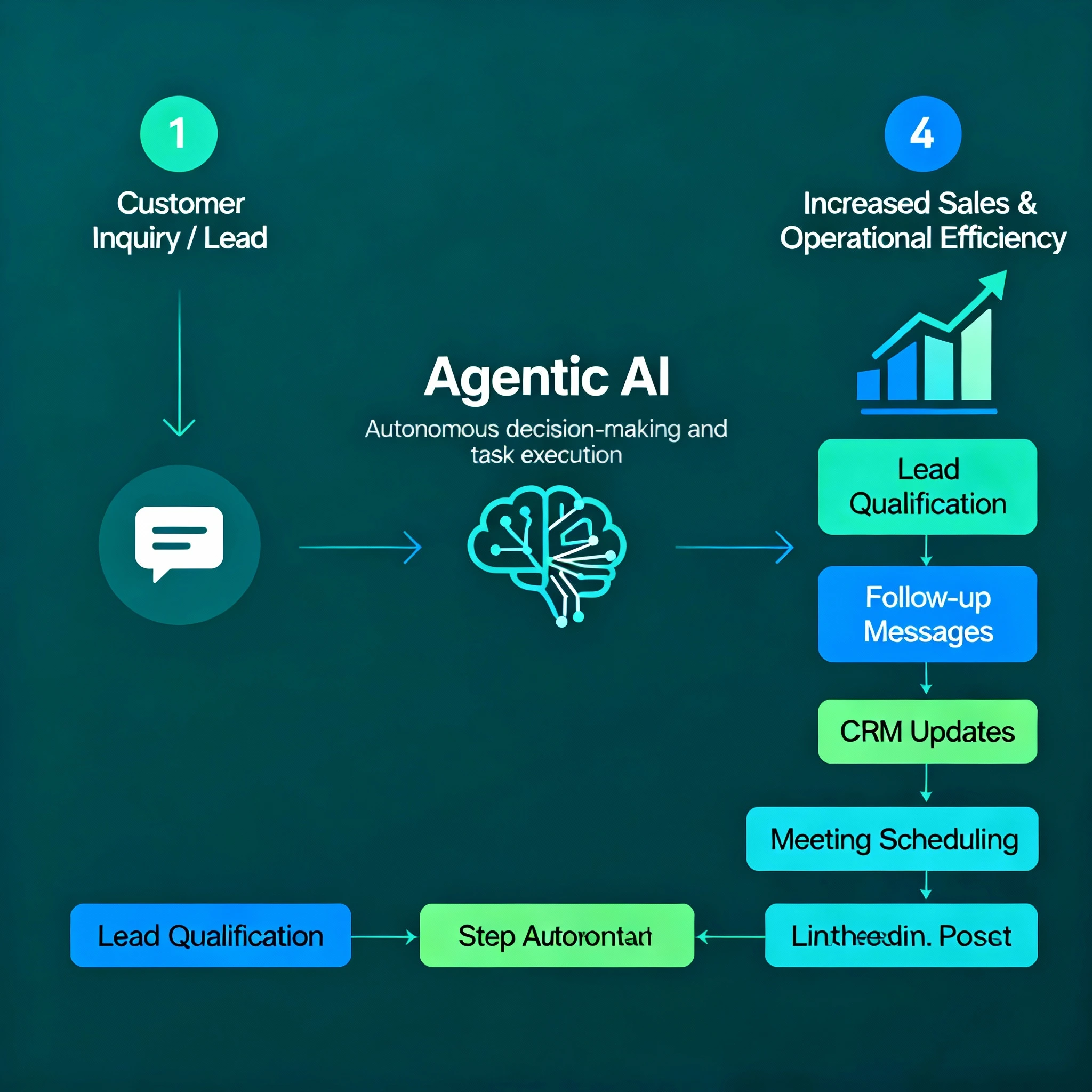 A simple diagram illustrating how Agentic AI works to automate sales and business processes.