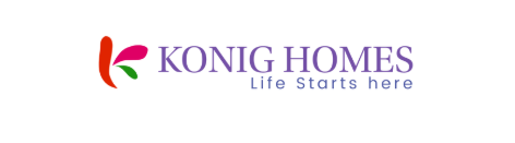 Konig Homes logo with abstract icon and tagline Life Starts Here