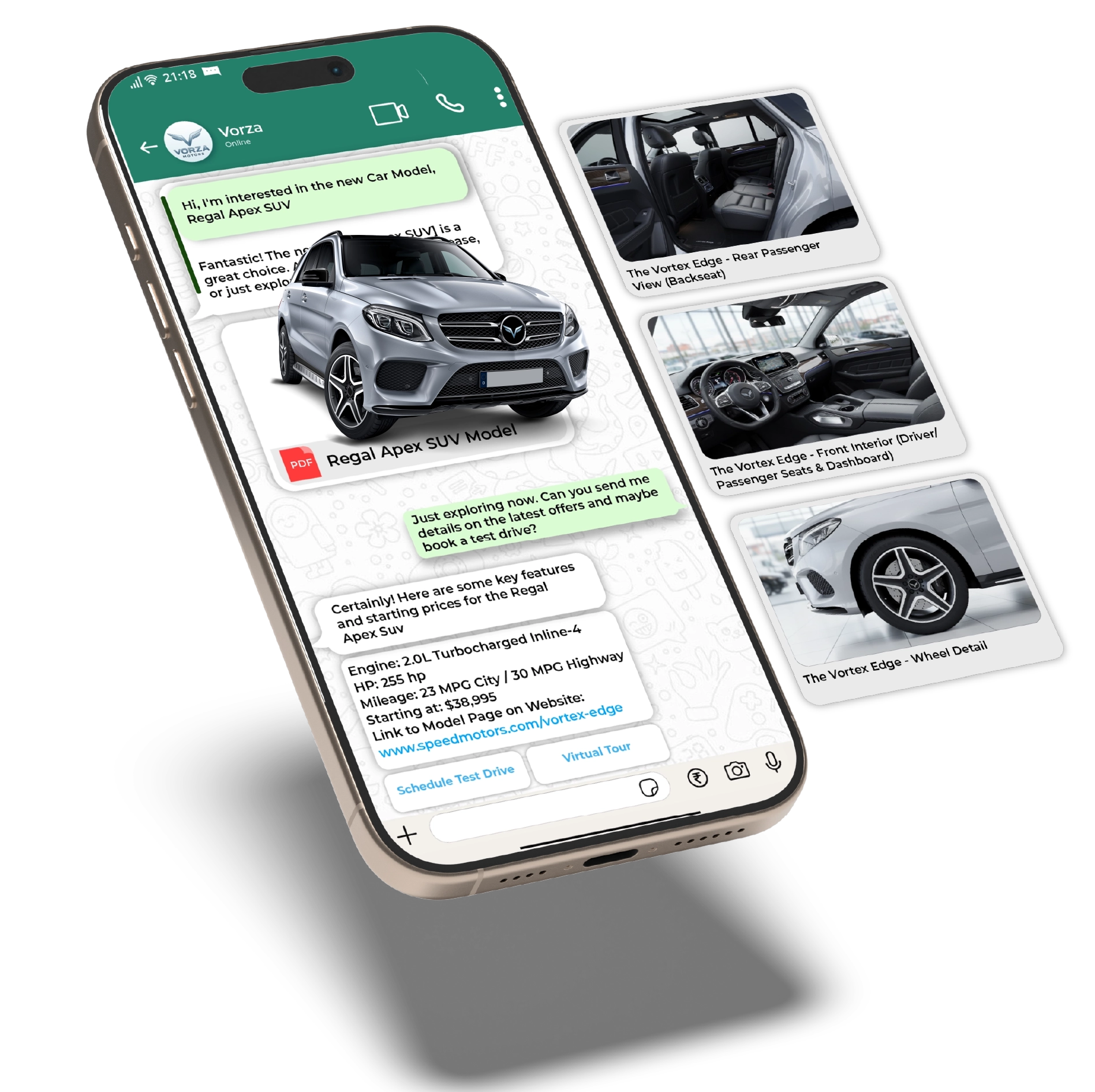 Automotive service department sending appointment reminders and updates via WhatsApp bot.